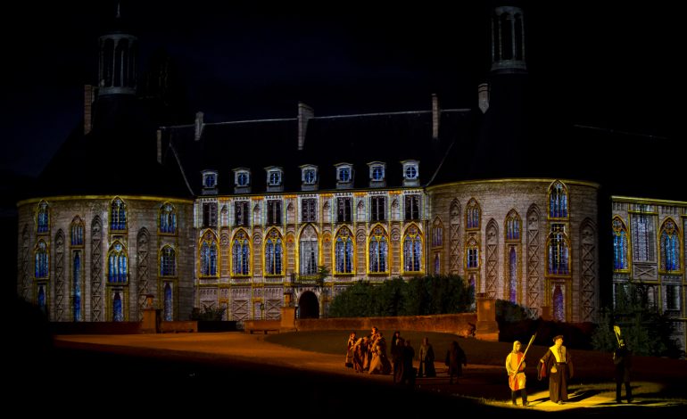façade illuminée du château de Saint Fargeau